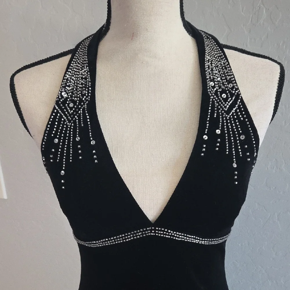 Dave & Johnny Junior's Black Velvet Dress W/Silver 1920s Art Deco Beading Size 5 - Picture 1 of 8